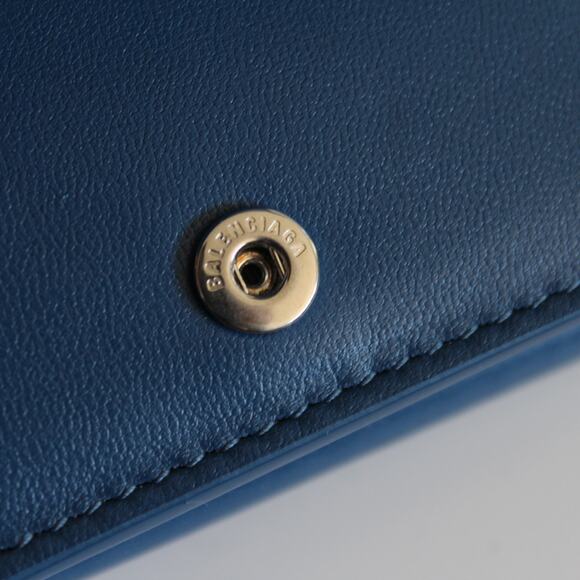 Balenciaga Blue & White Leather Logo Everyday Trifold Mini Compact Wallet - Picture 9 of 13